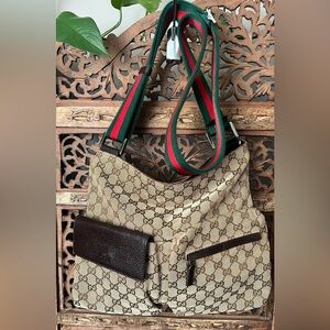 *RARE* Authentic Gucci GG Monogram Canvas Double Pocket Crossbody Shoulder Bag